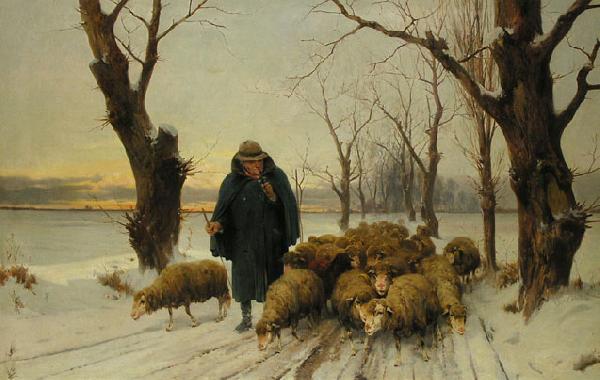unknow artist Schafer mit seinen Schafen im Schnee oil painting image